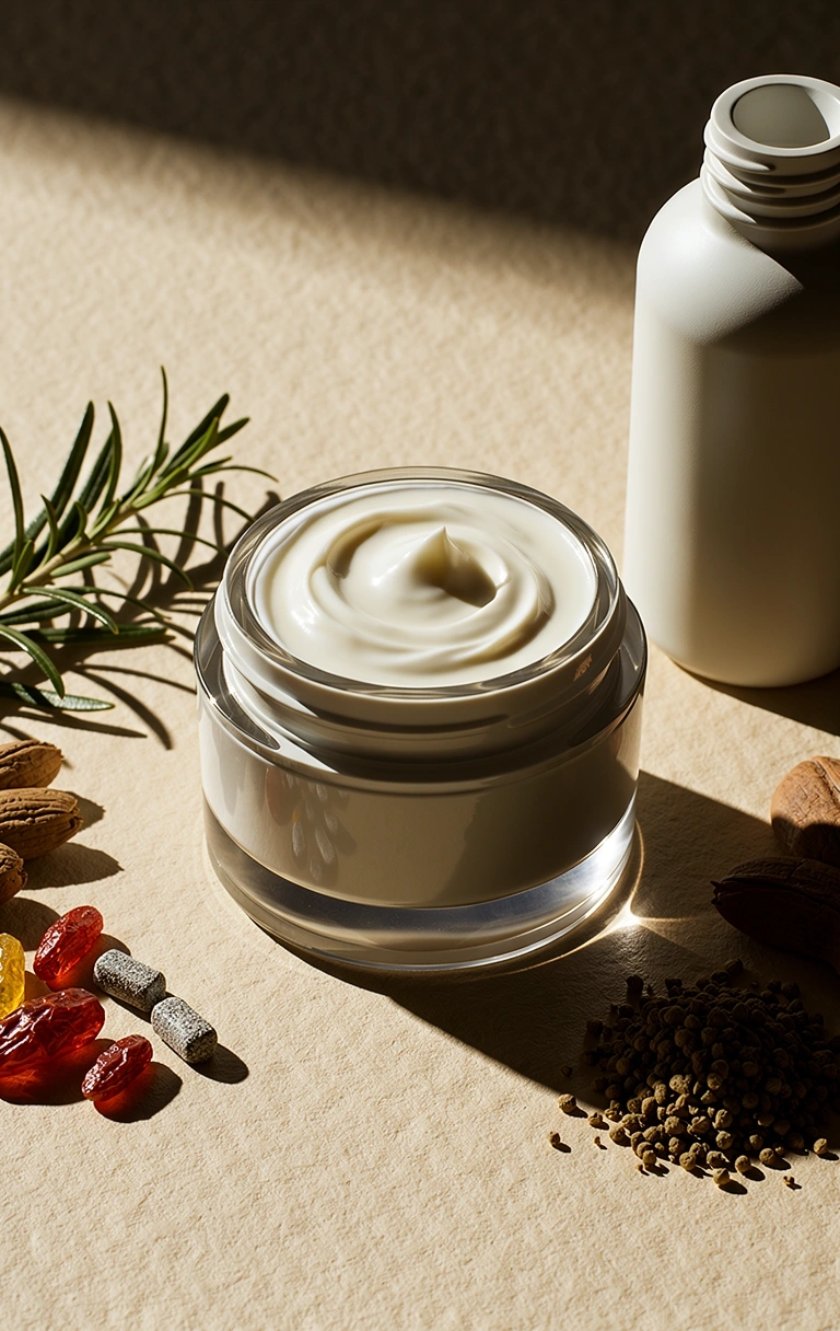 Premium skincare glass jar still life